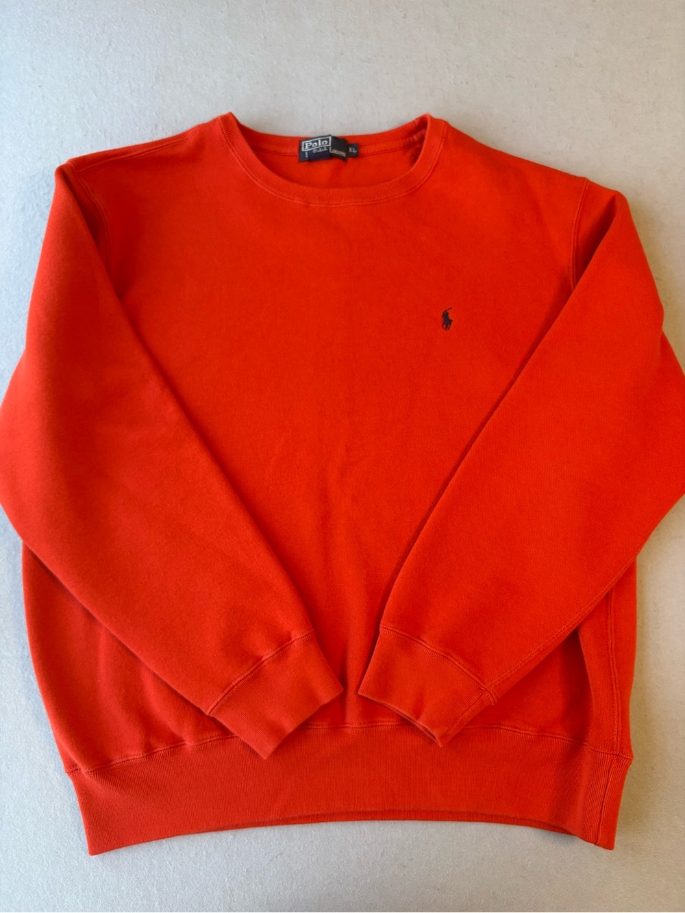Polo Ralph Lauren Men's Crewneck Sweatshirt - Bright Orange with Navy Pony Sz XL